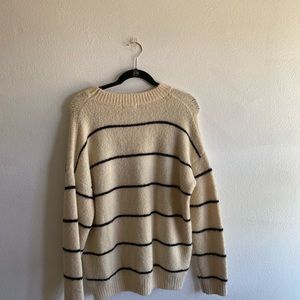 Lulus One Good Reason Cream and Black Striped Oversized Sweater
